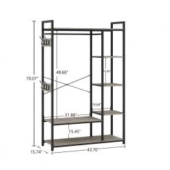 Modern Light Gray Metal Freestanding Garment Rack with 6 Storage Shelves and 6 Hooks by Tidoin -Cheap Tidoin Store light gray tidoin coat racks jhx ydw1 1554 c3 1000