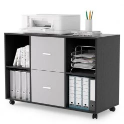 38.98 in. W x 15.75 in. D x 26.77 in. H Light Gray File Cabinet with 2 Drawers,4 Open Shelves and 4 Wheels by Tidoin -Cheap Tidoin Store light gray tidoin file cabinets jus ydw8 8208 1f 1000