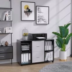 38.98 in. W x 15.75 in. D x 26.77 in. H Light Gray File Cabinet with 2 Drawers,4 Open Shelves and 4 Wheels by Tidoin -Cheap Tidoin Store light gray tidoin file cabinets jus ydw8 8208 31 1000