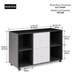 38.98 in. W x 15.75 in. D x 26.77 in. H Light Gray File Cabinet with 2 Drawers,4 Open Shelves and 4 Wheels by Tidoin -Cheap Tidoin Store light gray tidoin file cabinets jus ydw8 8208 c3 1000