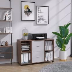 38.98 in. W x 15.75 in. D x 26.77 in. H Light Gray File Cabinet with 2 Drawers,4 Open Shelves and 4 Wheels by Tidoin -Cheap Tidoin Store light gray tidoin file cabinets jus ydw8 8209 31 1000