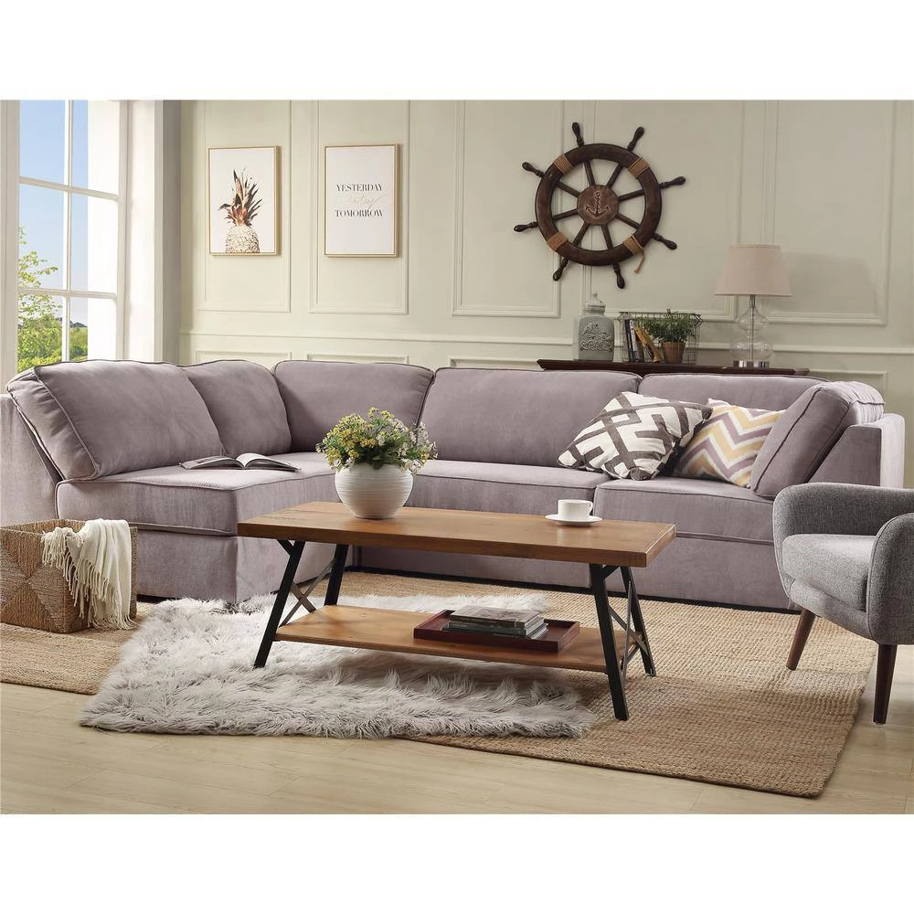 43.3 in. L Light Wood 18.34 in. H Rectangle Solid Wood Rustic Coffee Table with Metal Legs by Magic Home 9 43.3 in. L Light Wood 18.34 in. H Rectangle Solid Wood Rustic Coffee Table with Metal Legs by Magic Home - Image 7