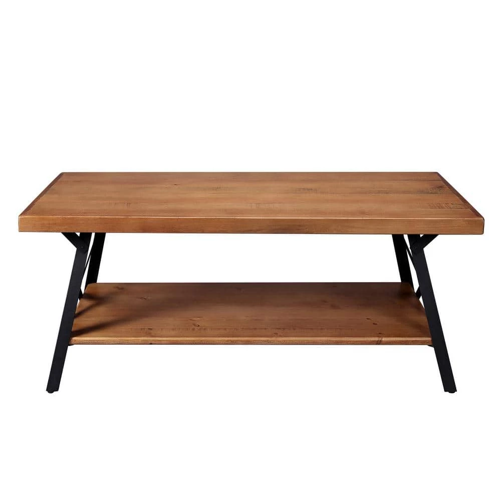 43.3 in. L Light Wood 18.34 in. H Rectangle Solid Wood Rustic Coffee Table with Metal Legs by Magic Home 3 43.3 in. L Light Wood 18.34 in. H Rectangle Solid Wood Rustic Coffee Table with Metal Legs by Magic Home