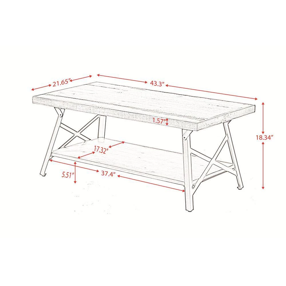 43.3 in. L Light Wood 18.34 in. H Rectangle Solid Wood Rustic Coffee Table with Metal Legs by Magic Home 5 43.3 in. L Light Wood 18.34 in. H Rectangle Solid Wood Rustic Coffee Table with Metal Legs by Magic Home - Image 3
