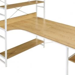 54.3 in. W L-Shape Light Wood Steel Frame and MDF Desktop Computer Desk with 5-Tier Open Bookshelves by Magic Home -Cheap Tidoin Store light wood magic home computer desks cs wf198459aal 44 1000