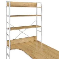 54.3 in. W L-Shape Light Wood Steel Frame and MDF Desktop Computer Desk with 5-Tier Open Bookshelves by Magic Home -Cheap Tidoin Store light wood magic home computer desks cs wf198459aal 4f 1000