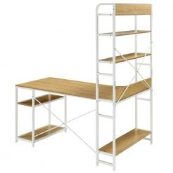 54.3 in. W L-Shape Light Wood Steel Frame and MDF Desktop Computer Desk with 5-Tier Open Bookshelves by Magic Home -Cheap Tidoin Store light wood magic home computer desks cs wf198459aal c3 1000