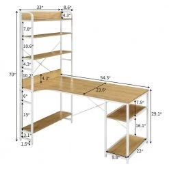 54.3 in. W L-Shape Light Wood Steel Frame and MDF Desktop Computer Desk with 5-Tier Open Bookshelves by Magic Home -Cheap Tidoin Store light wood magic home computer desks cs wf198459aal fa 1000