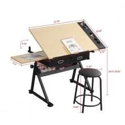 37.79 in. Light Wood Color Adjustable Drafting Table Desk and Chair with 2-Drawers by Magic Home -Cheap Tidoin Store light wood magic home standing desks cs w34725906 c3 1000