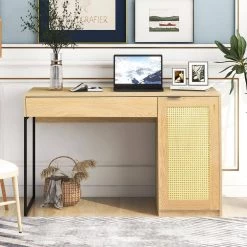 47.2 in. Rectangular Light Wood 1-Drawer Computer Desk with 1-Door and 2-Shelf by Tidoin -Cheap Tidoin Store light wood tidoin computer desks cg ydw1 799 31 1000