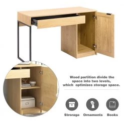 47.2 in. Rectangular Light Wood 1-Drawer Computer Desk with 1-Door and 2-Shelf by Tidoin -Cheap Tidoin Store light wood tidoin computer desks cg ydw1 799 4f 1000