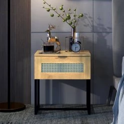 19.7 in. Natural Light Wood 21.7 in. H Wood Rectangle MDF End Table with 1-Drawer by Tidoin -Cheap Tidoin Store light wood tidoin end side tables cg ydw1 798 31 1000