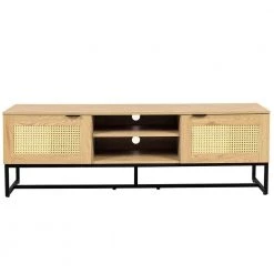 59 in. Metal Light Wood TV Stand Console Table with 2-Doors and 6-Shelf TV's up to 65 in. by Tidoin