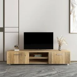 Modern 63 in. Wood Light Wood TV Stand Console Table with 2-Doors and 2-Shelves Fits TV's up to 55 in. by Tidoin -Cheap Tidoin Store light wood tidoin tv stands js ydw3 6071 31 1000