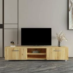 Modern 63 in. Wood Light Wood TV Stand Console Table with 2-Doors and 2-Shelves Fits TV's up to 55 in. by Tidoin -Cheap Tidoin Store light wood tidoin tv stands js ydw3 6072 31 1000