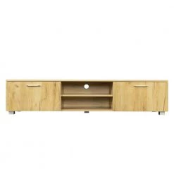 Modern 63 in. Wood Light Wood TV Stand Console Table with 2-Doors and 2-Shelves Fits TV's up to 55 in. by Tidoin