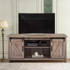 Modern 51.9 in. Light Wood TV Stand Console Table with 2-Shelves and 2-Doors Fits TV's up to 55 in. by Tidoin -Cheap Tidoin Store light wood tidoin tv stands lp ydw2 4962 31 1000