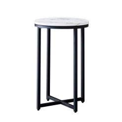17.32 in. W Black Mental Frame Modern Round Side Table With Faux Marble Color Top by Magic Home