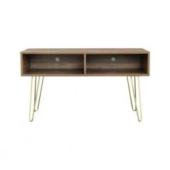 41.73 in. Wood Medium Wood with 2-Open Storage Drawers Fits TV's up to 45 in. with Metal Legs by Tidoin