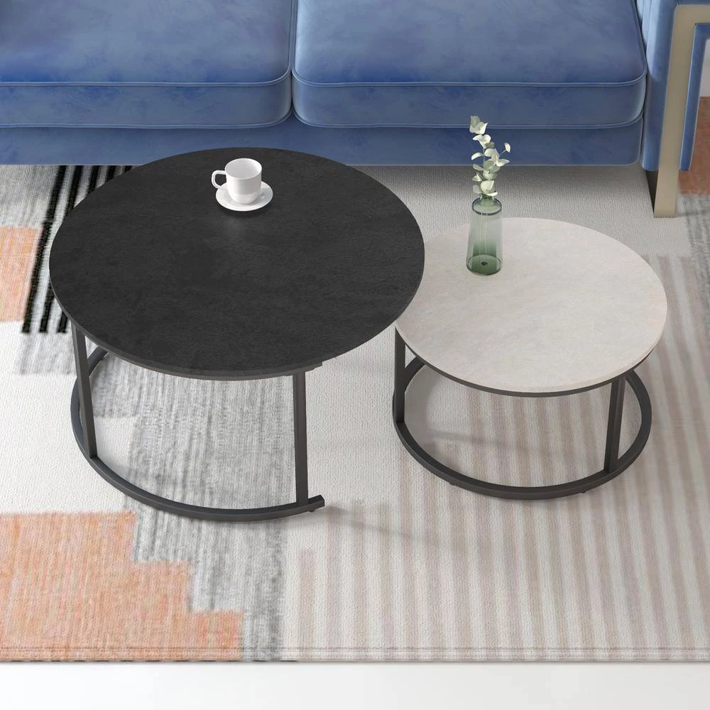 31 .5 in. Multi Color Round Wood Coffee Table Set with 2-Pieces by Magic Home 7 31 .5 in. Multi Color Round Wood Coffee Table Set with 2-Pieces by Magic Home - Image 5