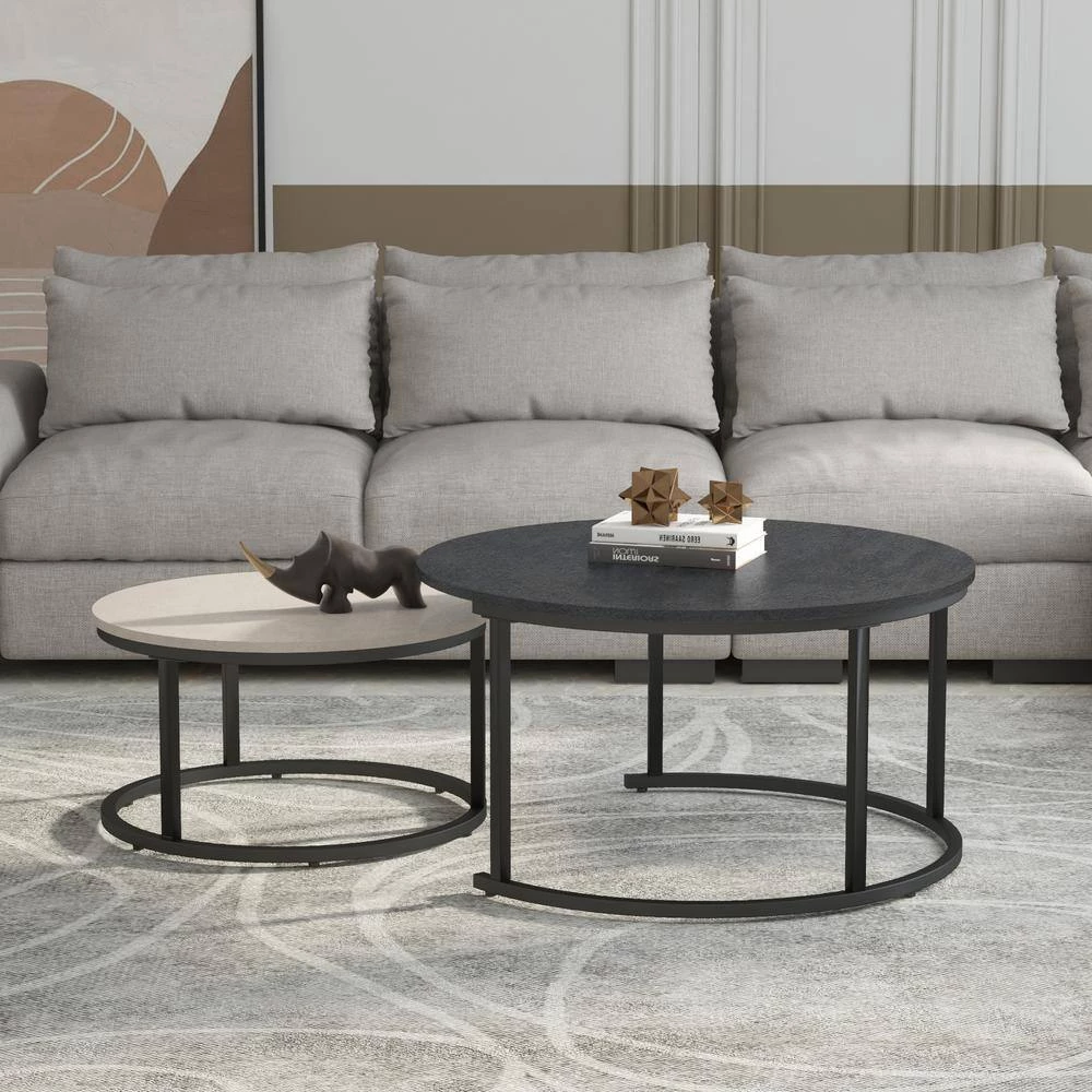 31 .5 in. Multi Color Round Wood Coffee Table Set with 2-Pieces by Magic Home 8 31 .5 in. Multi Color Round Wood Coffee Table Set with 2-Pieces by Magic Home - Image 6