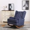 Navy Blue Polyester Linen Comfortable Rocking Chair Accent Chair with Arms by Magic Home