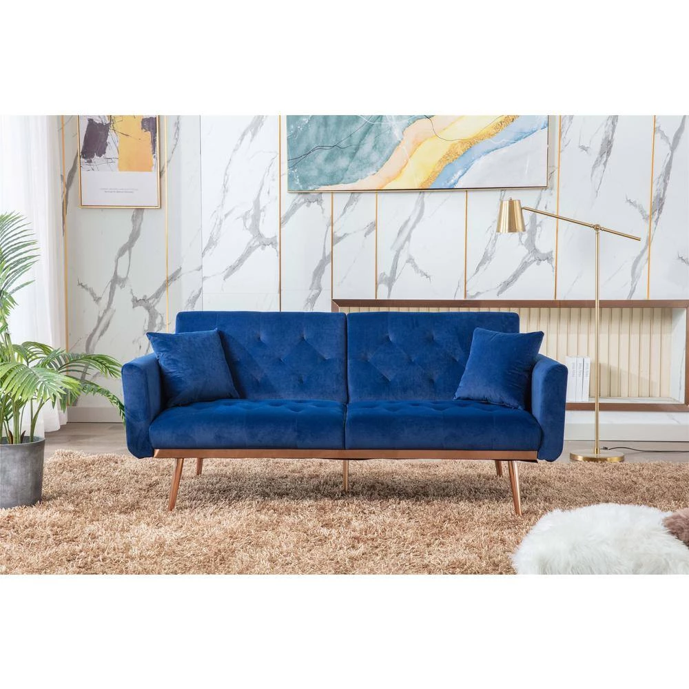 68.11 in. Navy Velvet 2-Seats Loveseats Convertible Sofa Bed with Rose Gold Metal Feet by Magic Home 12 68.11 in. Navy Velvet 2-Seats Loveseats Convertible Sofa Bed with Rose Gold Metal Feet by Magic Home - Image 10