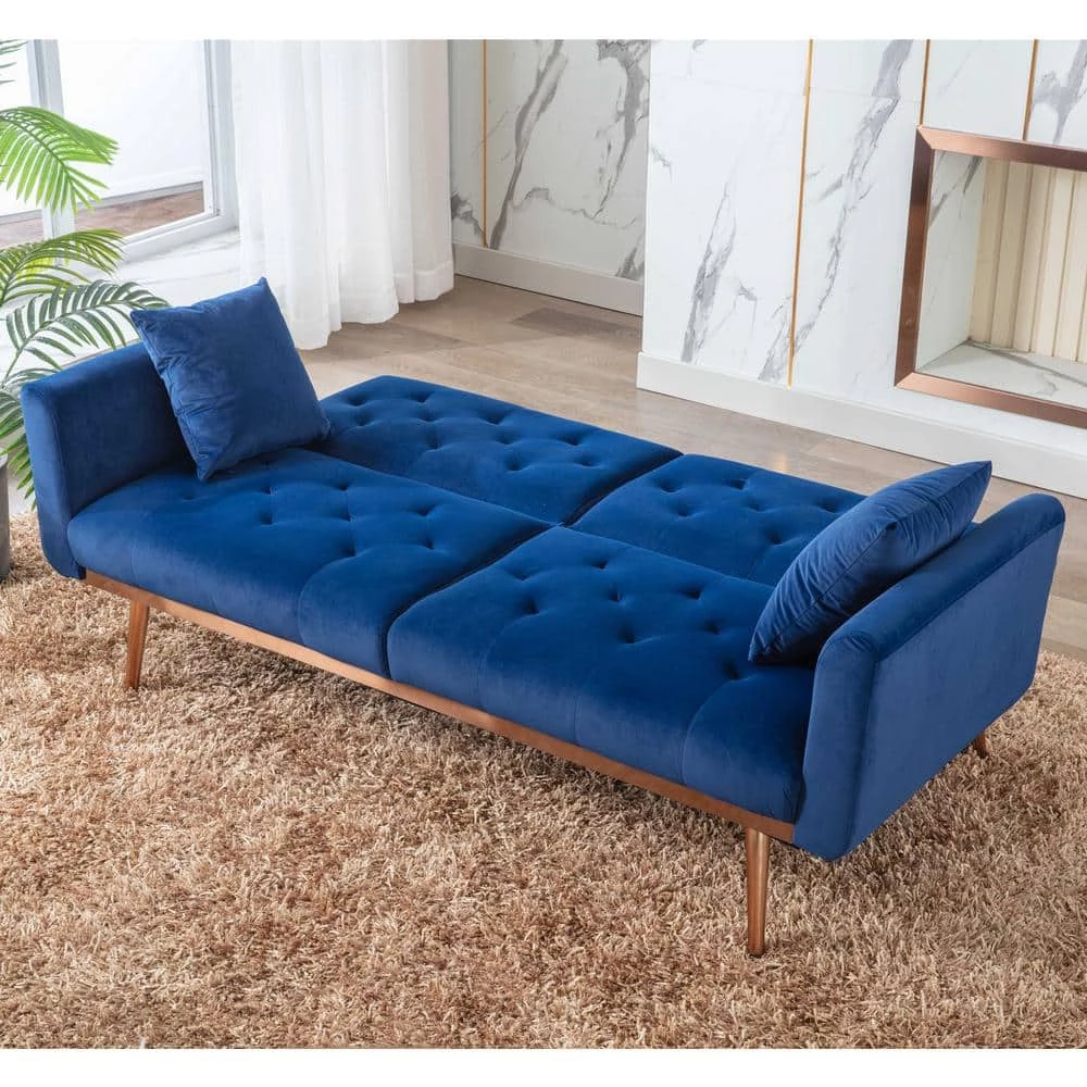 68.11 in. Navy Velvet 2-Seats Loveseats Convertible Sofa Bed with Rose Gold Metal Feet by Magic Home 4 68.11 in. Navy Velvet 2-Seats Loveseats Convertible Sofa Bed with Rose Gold Metal Feet by Magic Home - Image 2