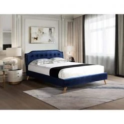 85.9 in. W Navy Velet Fabric Wood Platform Bed by Magic Home -Cheap Tidoin Store navy magic home platform beds cs w815s00007 fa 1000