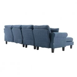 108.66 in. Navy Blue Linen Fabric 4-Seater Accent Sectional Sofa with Two Ottomans by Magic Home -Cheap Tidoin Store navy magic home sectional sofas cs gs003027aae 44 1000