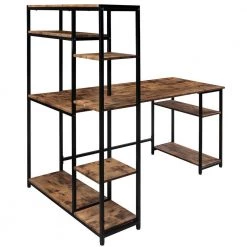 63 in. W L-Shape Brown Color MDF Desktop Solid Steel Frame Computer Desk with Multiple Bookshelf and Storage Space by Magic Home -Cheap Tidoin Store oak brown magic home computer desks cs wf198285aat 1f 1000