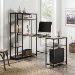 63 in. W L-Shape Brown Color MDF Desktop Solid Steel Frame Computer Desk with Multiple Bookshelf and Storage Space by Magic Home -Cheap Tidoin Store oak brown magic home computer desks cs wf198285aat 31 1000