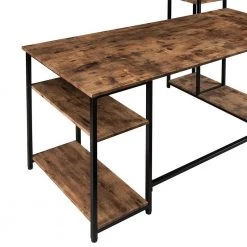 63 in. W L-Shape Brown Color MDF Desktop Solid Steel Frame Computer Desk with Multiple Bookshelf and Storage Space by Magic Home -Cheap Tidoin Store oak brown magic home computer desks cs wf198285aat 44 1000