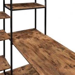 63 in. W L-Shape Brown Color MDF Desktop Solid Steel Frame Computer Desk with Multiple Bookshelf and Storage Space by Magic Home -Cheap Tidoin Store oak brown magic home computer desks cs wf198285aat 76 1000