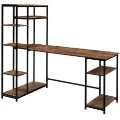 63 in. W L-Shape Brown Color MDF Desktop Solid Steel Frame Computer Desk with Multiple Bookshelf and Storage Space by Magic Home -Cheap Tidoin Store oak brown magic home computer desks cs wf198285aat 77 1000