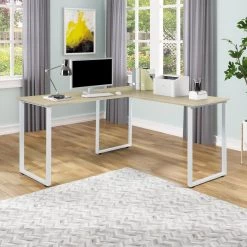 55.11 in. W L-Shape Oak Color MDF Home Office Writing Desk with White Steel Legs by Magic Home 15 55.11 in. W L-Shape Oak Color MDF Home Office Writing Desk with White Steel Legs by Magic Home -Cheap Tidoin Store oak color magic home writing desks cs w42722732 31 1000