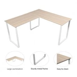 55.11 in. W L-Shape Oak Color MDF Home Office Writing Desk with White Steel Legs by Magic Home 13 55.11 in. W L-Shape Oak Color MDF Home Office Writing Desk with White Steel Legs by Magic Home -Cheap Tidoin Store oak color magic home writing desks cs w42722732 4f 1000