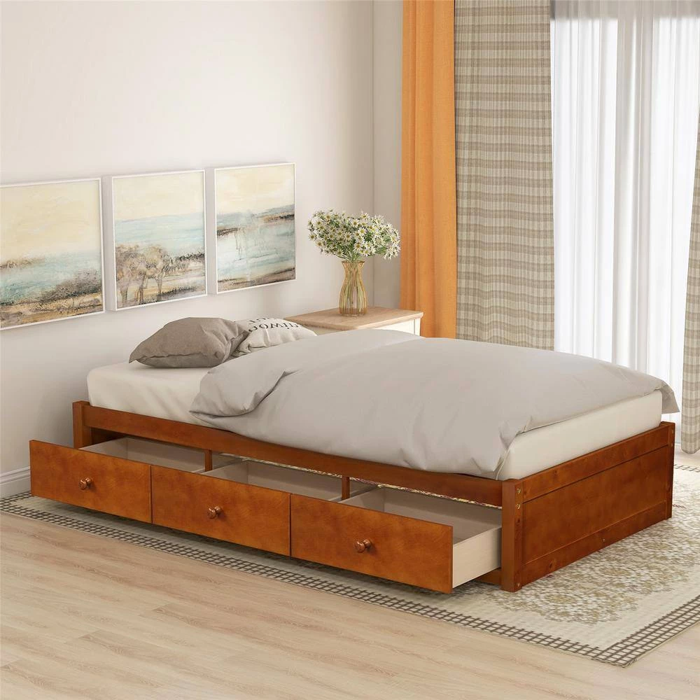 Oak Color Twin Size Platform Storage Bed with 3 Drawers by Magic Home 13 Oak Color Twin Size Platform Storage Bed with 3 Drawers by Magic Home - Image 11
