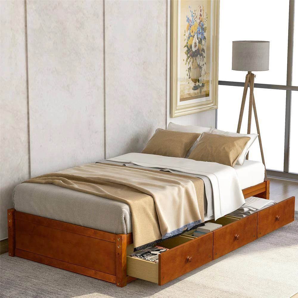 Oak Color Twin Size Platform Storage Bed with 3 Drawers by Magic Home 7 Oak Color Twin Size Platform Storage Bed with 3 Drawers by Magic Home - Image 5