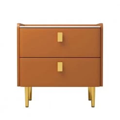 1-Drawer Orange PU Nightstand with Golden Legs (19.69 in. x 15.75 in. x 19.69 in.) by Magic Home