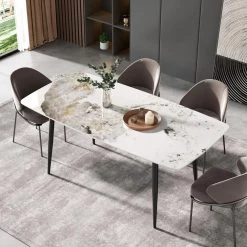 70.87 in. Round Edge Pandora Sintered Stone Dining Table with 4 Blak Legs by Magic Home -Cheap Tidoin Store pandora and black magic home kitchen dining tables cs wf194552aae 31 1000