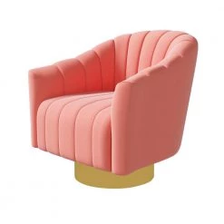 30.31 in. Velvet Swivel Barrel Chair in Pink by Magic Home