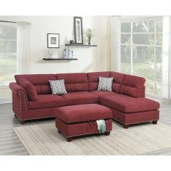 107 in. 3-Piece Polyester L Shape Sectional Sofa Set in Red with Storage Ottoman by Magic Home