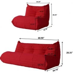 2 Pieces Bean Bag Teddy Velvet Top Thick Seat Living Room Lazy Sofa in Red (1 Seater + 3 Seater) by Magic Home -Cheap Tidoin Store red magic home living room sets cs w308s00008 c3 1000