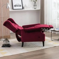 Diamond Tufted Red Velvet Push Back Wingback Armchair Recliner by Magic Home -Cheap Tidoin Store red magic home recliners cs w50125177 4f 1000