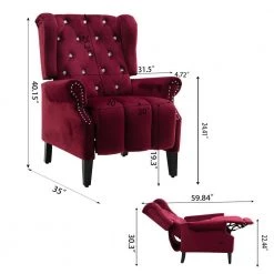 Diamond Tufted Red Velvet Push Back Wingback Armchair Recliner by Magic Home -Cheap Tidoin Store red magic home recliners cs w50125177 c3 1000