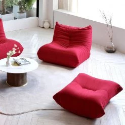 3-Piece Teddy Velvet Lazy Sofa Living Room Set with 1 Seater, 3 Seater and Ottoman by Magic Home -Cheap Tidoin Store red magic home sectional sofas cs w487s00001 31 1000