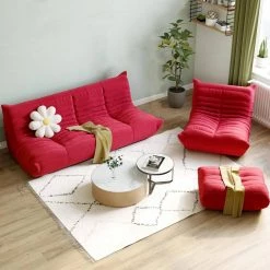 3-Piece Teddy Velvet Lazy Sofa Living Room Set with 1 Seater, 3 Seater and Ottoman by Magic Home -Cheap Tidoin Store red magic home sectional sofas cs w487s00001 40 1000