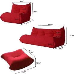 3-Piece Teddy Velvet Lazy Sofa Living Room Set with 1 Seater, 3 Seater and Ottoman by Magic Home -Cheap Tidoin Store red magic home sectional sofas cs w487s00001 c3 1000