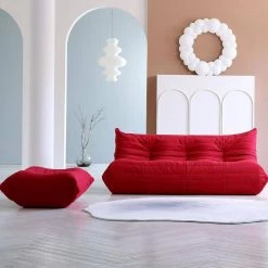 2-Piece Lazy Sofa Teddy Velvet Living Room Set with 3 Seater and Ottoman,Red by Magic Home -Cheap Tidoin Store red magic home sofas couches cs w501s00006 31 1000